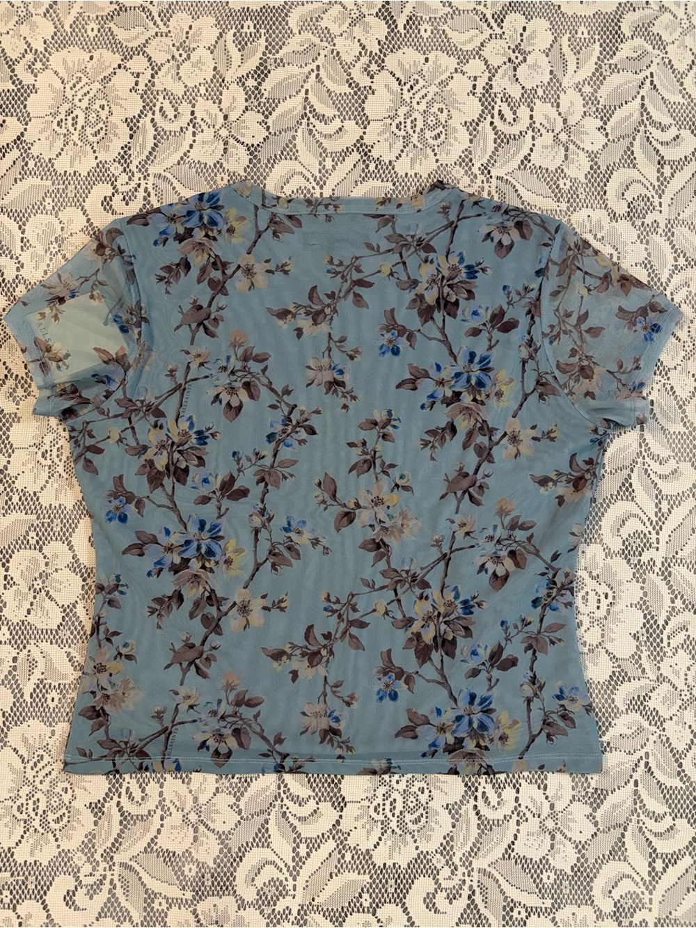 All Saints Ellie Mesh Tee in Vine Lake Blue - Picture 10 of 15